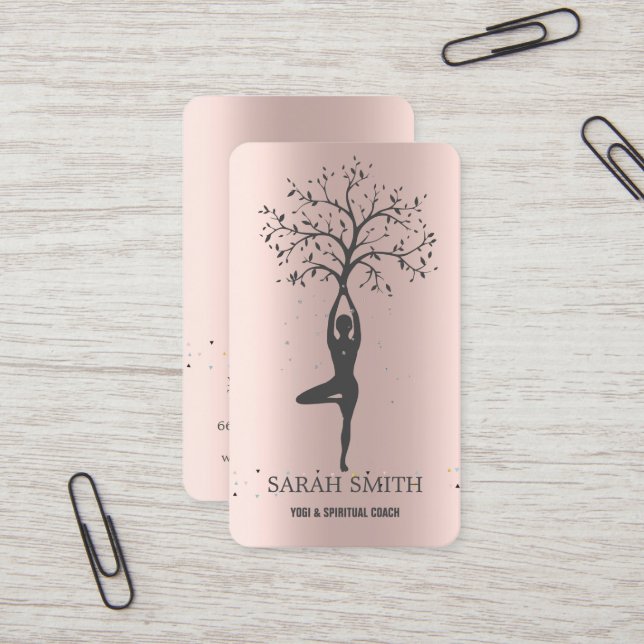 Elegant Cute Rose Gold Diamonds Yoga   Business Card (Front/Back In Situ)