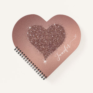 Elegant Cute Rose Gold Heart Glitter Notebook