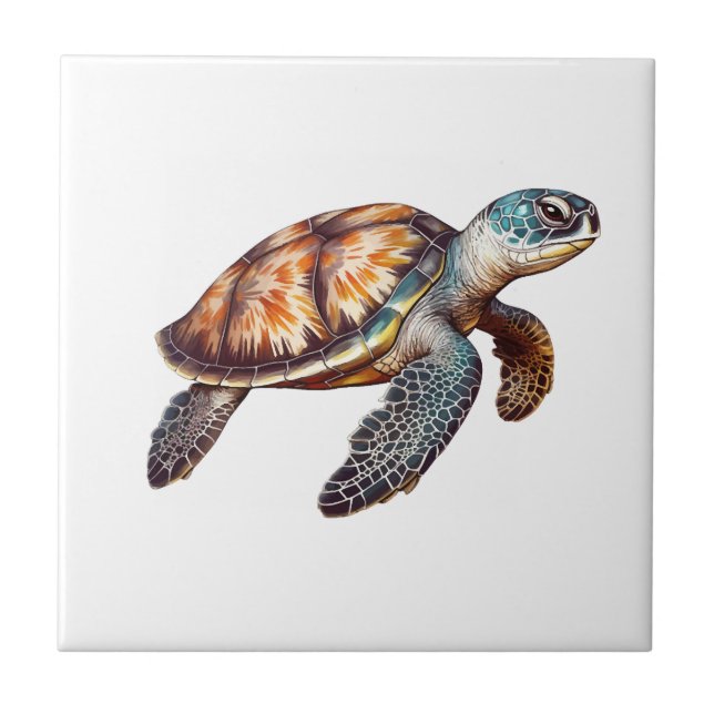 Elegant Cute Sea Turtle Ceramic Tile (Front)