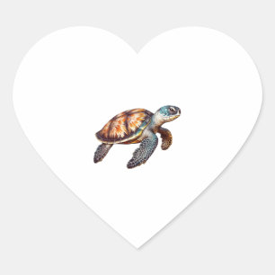 Elegant Cute Sea Turtle Heart Sticker