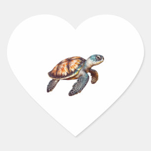 Elegant Cute Sea Turtle Heart Sticker