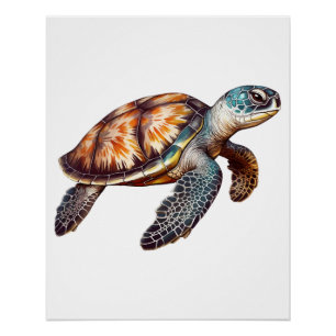 Elegant Cute Sea Turtle Poster