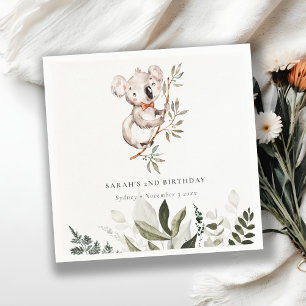 Elegant Cute Sleepy Koala Foliage Any Age Birthday Napkin