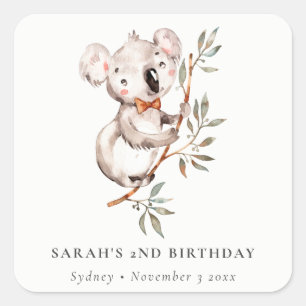 Elegant Cute Sleepy Koala Foliage Any Age Birthday Square Sticker