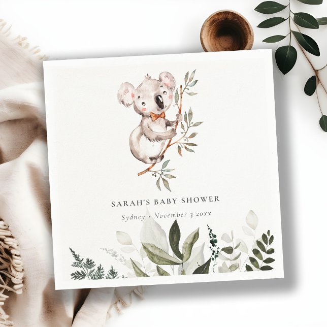 Elegant Cute Sleepy Koala Foliage Baby Shower Napkin (Creator Uploaded)