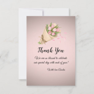 Elegant cute Soft PInk Tulips Bouquet Wedding Thank You Card
