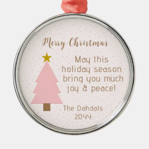 Elegant Cute Solo Pink Christmas Tree, Golden Star Metal Ornament