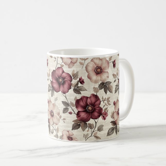 Elegant Cute Sophisticated Rustic Romantic Floral Coffee Mug (Front Right)