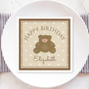 Elegant Cute Teddy Bear Cub Baby First Birthday Napkin