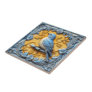 Elegant Cute Trendy Wildlife Floral Blue Bird Ceramic Tile
