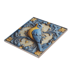 Elegant Cute Trendy Wildlife Floral Blue Bird Ceramic Tile