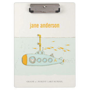 Elegant Cute Underwater Submarine Fish Monogram Clipboard