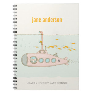 Elegant Cute Underwater Submarine Fish Monogram Notebook