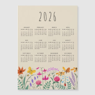 Elegant Cute Watercolor Wildflowers Calendar 2026
