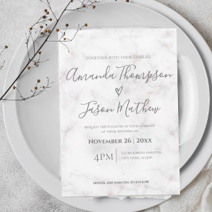 Elegant Cute White Marble Typography Wedding Invitation Postcard