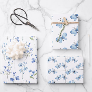 Elegant Cute Wildflowers and Butterflies Wrapping Paper Sheet