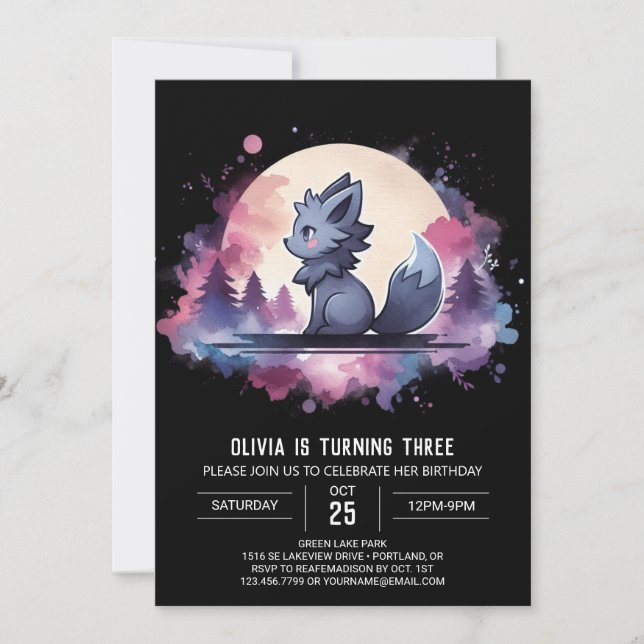 Elegant Cute Wolf Birthday Invitation (Front)