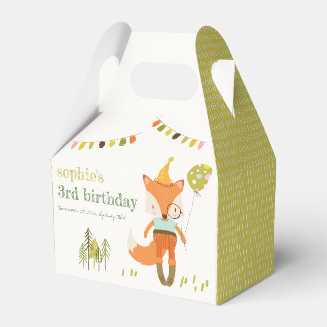 Elegant Cute Woodland Fun Party Fox Kids Birthday Favour Box (Front Side)