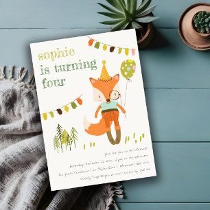 Elegant Cute Woodland Fun Party Fox Kids Birthday Invitation