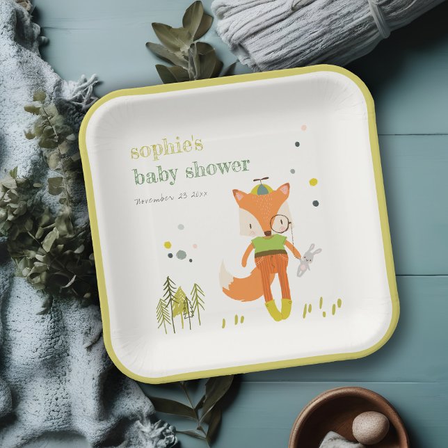 Elegant Cute Woodland Fun Party Fox Kids Birthday Paper Plate (Creator Uploaded)