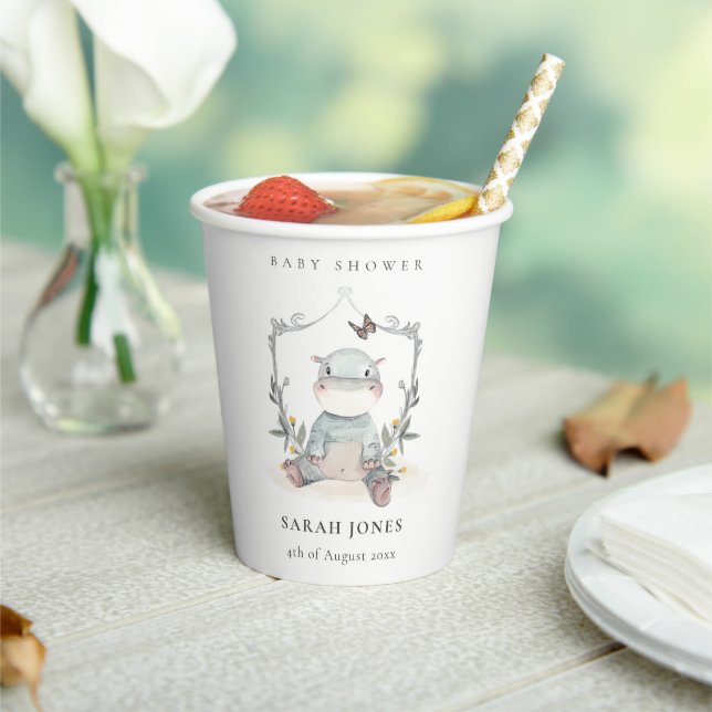 Elegant Cute Yellow Baby Hippo Foliage Baby Shower Paper Cups (Insitu)