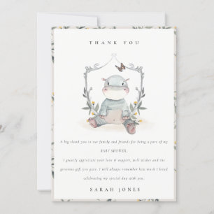 Elegant Cute Yellow Baby Hippo Foliage Baby Shower Thank You Card