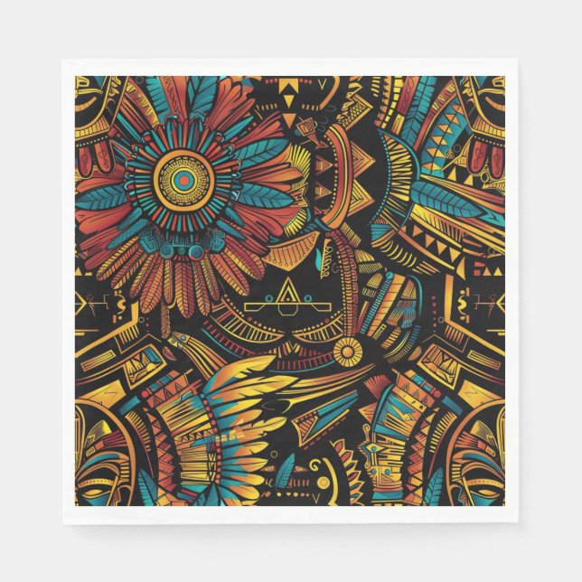 Elegant Cyan "Aztec Dream" Festive Paper Napkins (Front)