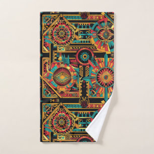 Elegant Cyan "Aztec Dream" Plush Hand Towel