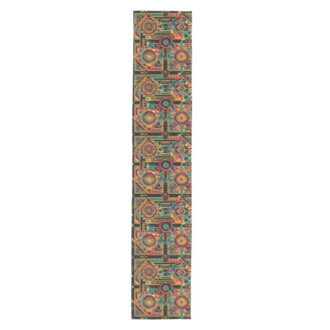 Elegant Cyan "Aztec Dream" Table Runner 16" x 90" (Front)