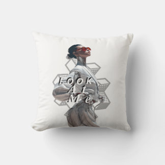 Elegant Cyborg in White Futurisistic Fashion Cushion