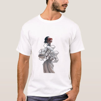Elegant Cyborg in White Futurisistic Fashion T-Shirt