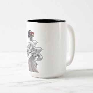 Elegant Cyborg in White Futurisistic Fashion Two-Tone Coffee Mug