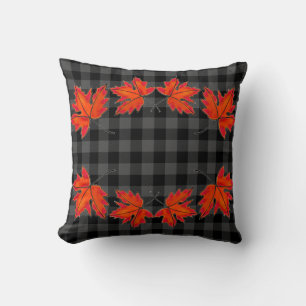 Elegant d leaves Red Maple leaves grey plaid Cushion