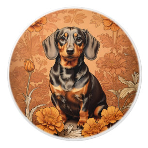 Elegant Dachshund And Marigolds   Ceramic Knob