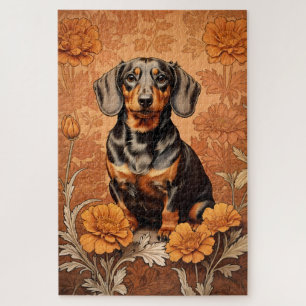 Elegant Dachshund And Marigolds Jigsaw Puzzle