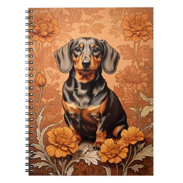 Elegant Dachshund And Marigolds   Notebook (Front)