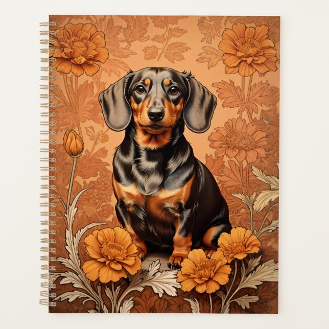 Elegant Dachshund And Marigolds   Planner (Front)