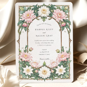 Elegant Dahlia Art Nouveau Wedding Soft Pink Invitation
