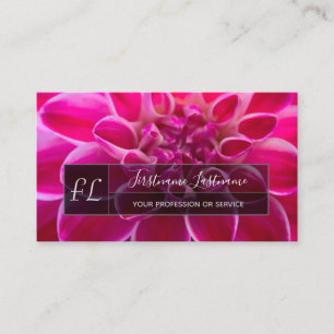 Elegant dahlia blossom grey rectangle monogram business card