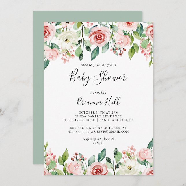Elegant Dainty Autumn Floral Baby Shower Invitation (Front/Back)