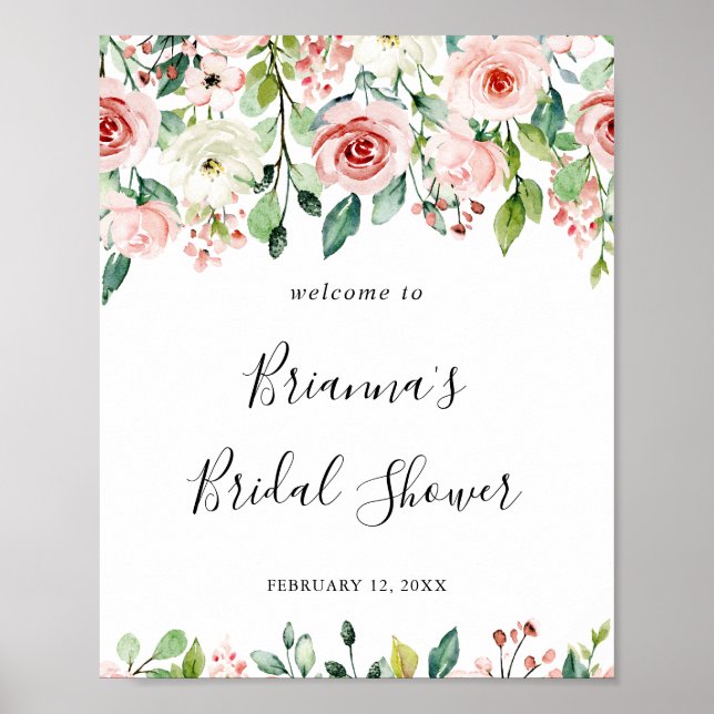 Elegant Dainty Autumn Floral Bridal Shower Welcome Poster (Front)