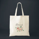 Elegant Dainty Autumn Floral Bridesmaid Tote Bag<br><div class="desc">This elegant dainty autumn floral bridesmaid tote bag is the perfect wedding gift to present your bridesmaids and maid of honor for a modern wedding. The design features illustrated pink,  blush and white roses,  peonies with green foliage clustered into bouquets,  accentuating the beautiful fall colors.</div>