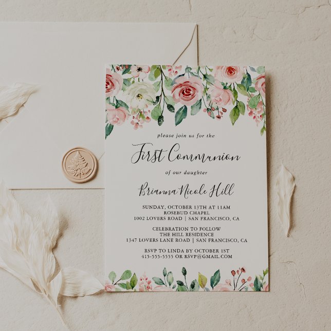 Elegant Dainty Autumn Floral First Communion Invitation (Creator Uploaded)