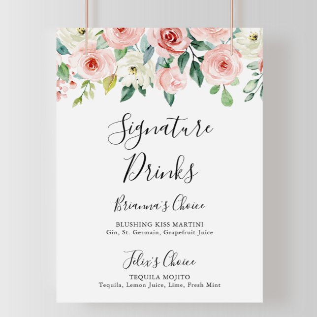 Elegant Dainty Autumn Floral Signature Drinks Sign (Creator Uploaded)