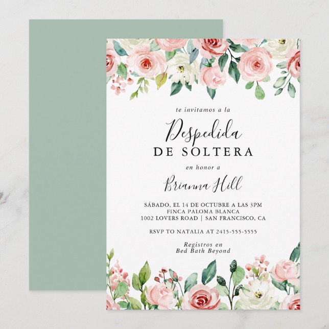 Elegant Dainty Autumn Floral Spanish Bridal Shower Invitation (Front/Back)