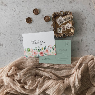 Elegant Dainty Autumn Floral Thank You Postcard