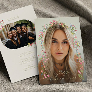 elegant dainty floral arch spring photo graduation announcement