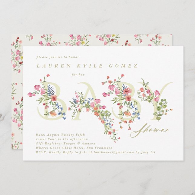 elegant dainty floral spring mum-to-be BABY Shower Invitation (Front/Back)