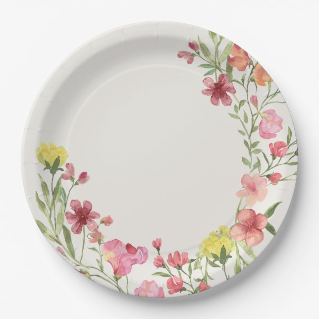 elegant dainty floral spring wedding Bridal Shower Paper Plate (Front)