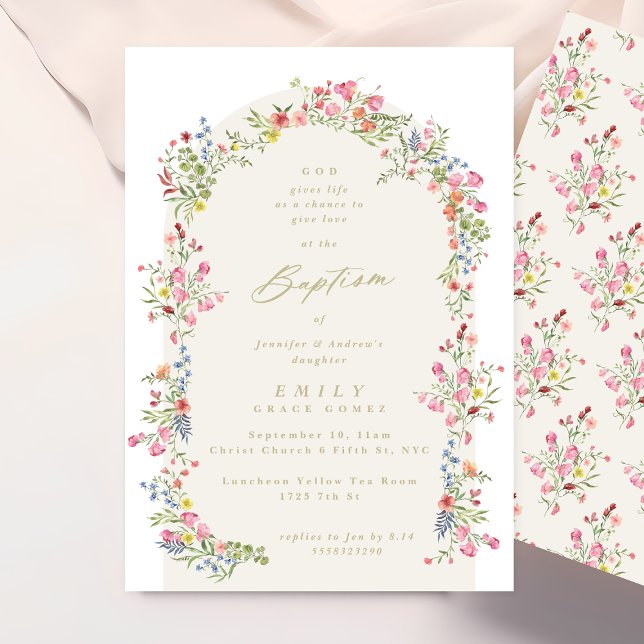 elegant dainty floral summer arch baptism invitation (Creator Uploaded)